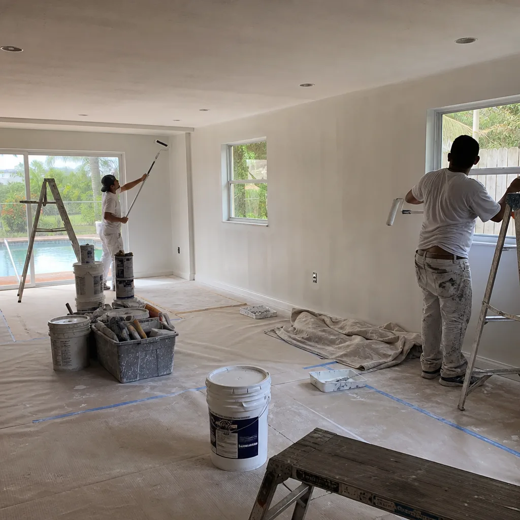 Professional painters working on interior wall remodeling project